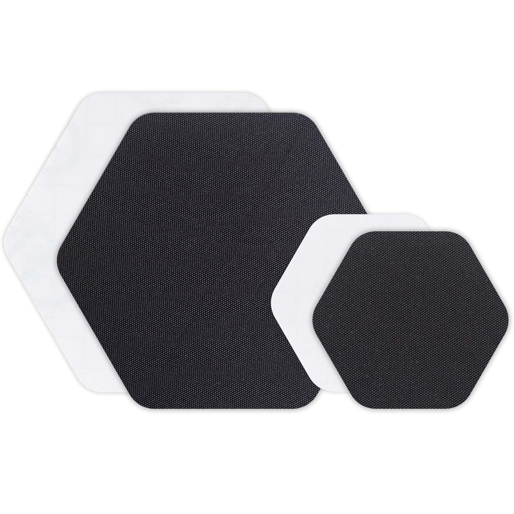 GEAR AID Tenacious Tape Hex - 2.5    & 1.5    Repair Patches (4 Patches: Two 2.5    & Two 1.5   , Clear/Black) - Peel-and-Stick 