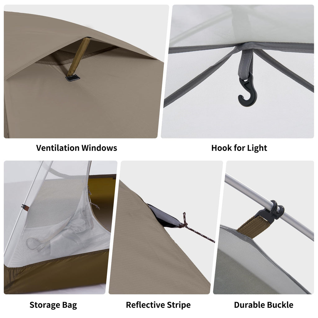 Naturehike P Series 2 Person Tent For Camping, 3 Season Lightweight Backpacking Tent, Double Layer Easy Set Up Ultralight Two Pe