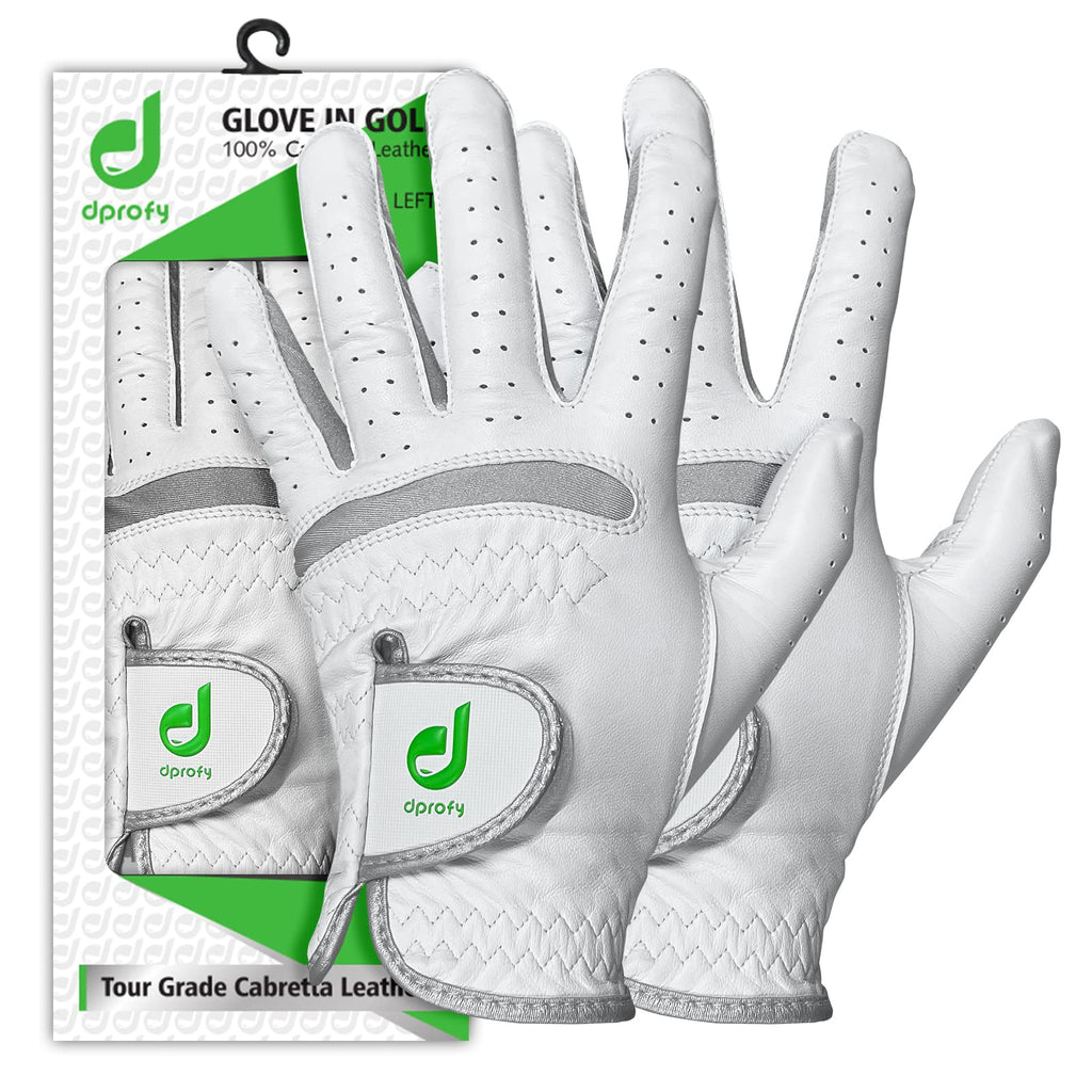 Dprofy Mens Golf Glove Pro Cabretta Leather Golf Gloves Golf Accessories, Pack Of 2 (Medium)