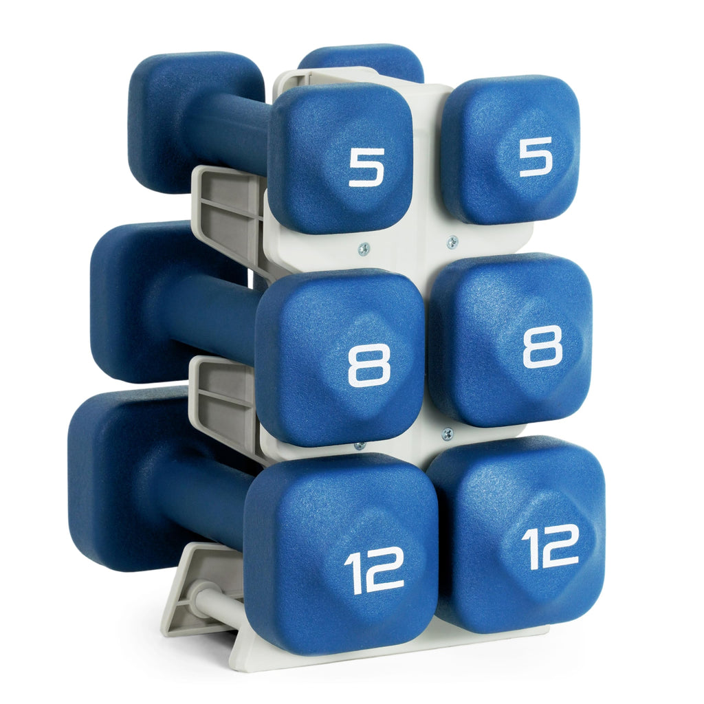 Tone Fitness 50 LB Neoprene Dumbbell Set with Storage Rack - Non-Slip, Anti-Roll Hand Weights for Home Gym Workouts - Blue