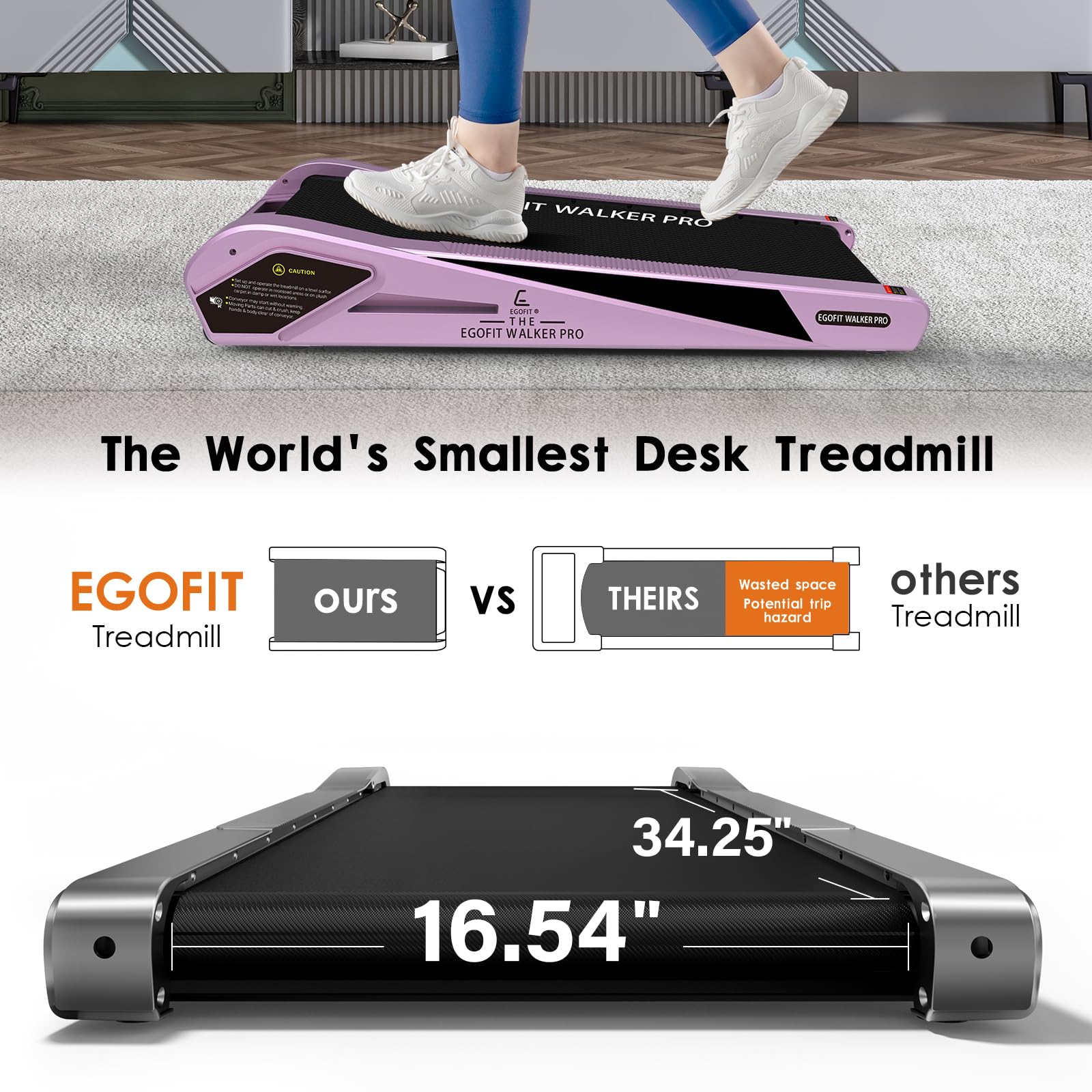 Egofit Walker Pro M1 Sakura Pink Smallest Under Desk Electric Walking Treadmill For Home, Small & Compact Treadmill To Fit Desk