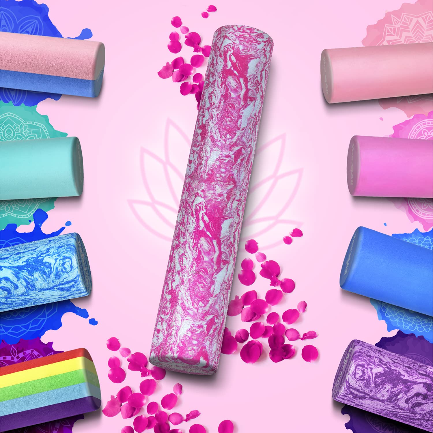 Yes4All Eva Foam Roller For Deep Massage, Rehabilitation And Physical Therapy (18 Inch, Unicorn Marbled)