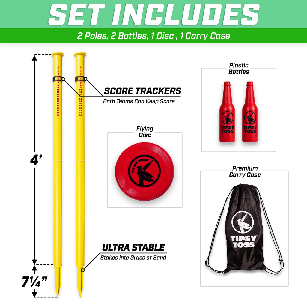 Gosports Tipsy Toss Game Set - Flying Disc Bottle Drop Yard Game - Choose Pro Or Standard