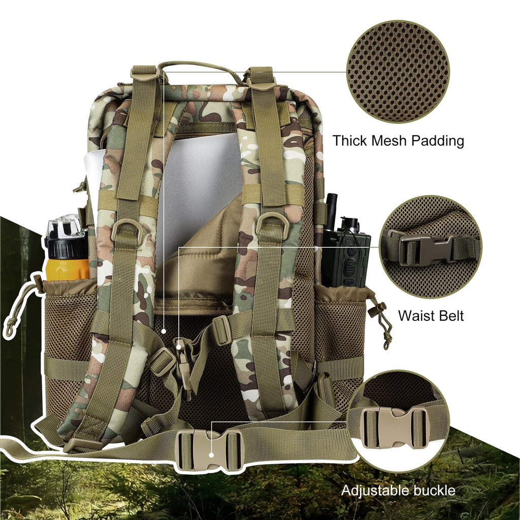 Hannibal Tactical 30L Molle Assault Pack, Tactical Backpack Military Army Camping Rucksack With Bottle Holder, 3-Day Pack, Cp
