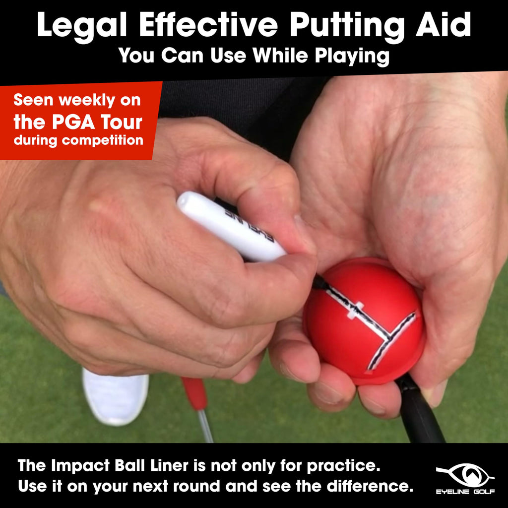 Eyeline Golf Impact Ball Liner - Training Aid Accessories - 3 -Pack Red Alignment Kit Marker Pen By Hank Haney. Align Ball See P