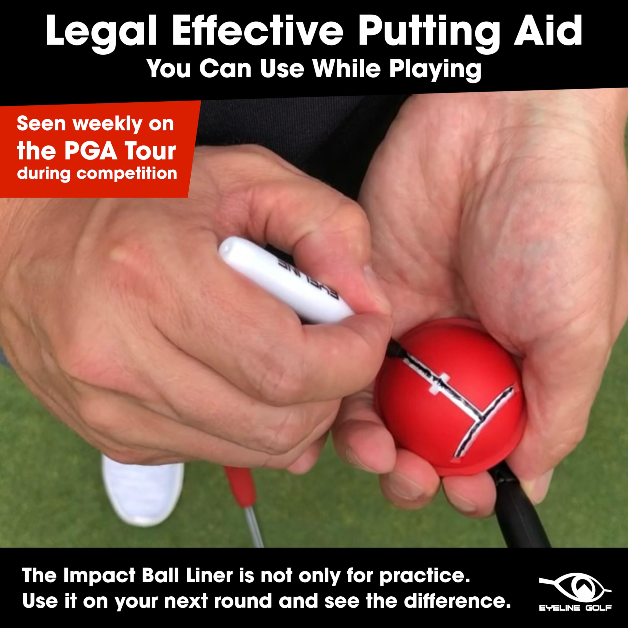 Eyeline Golf Impact Ball Liner - Training Aid Accessories - 3 -Pack Red Alignment Kit Marker Pen By Hank Haney. Align Ball See P
