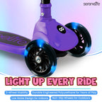 SereneLife 3 Wheel Scooter for Toddlers & Kids, Foldable Seat, LED Wheels, Adjustable Handlebar, Anti-Slip Deck, Rear Foot Brake