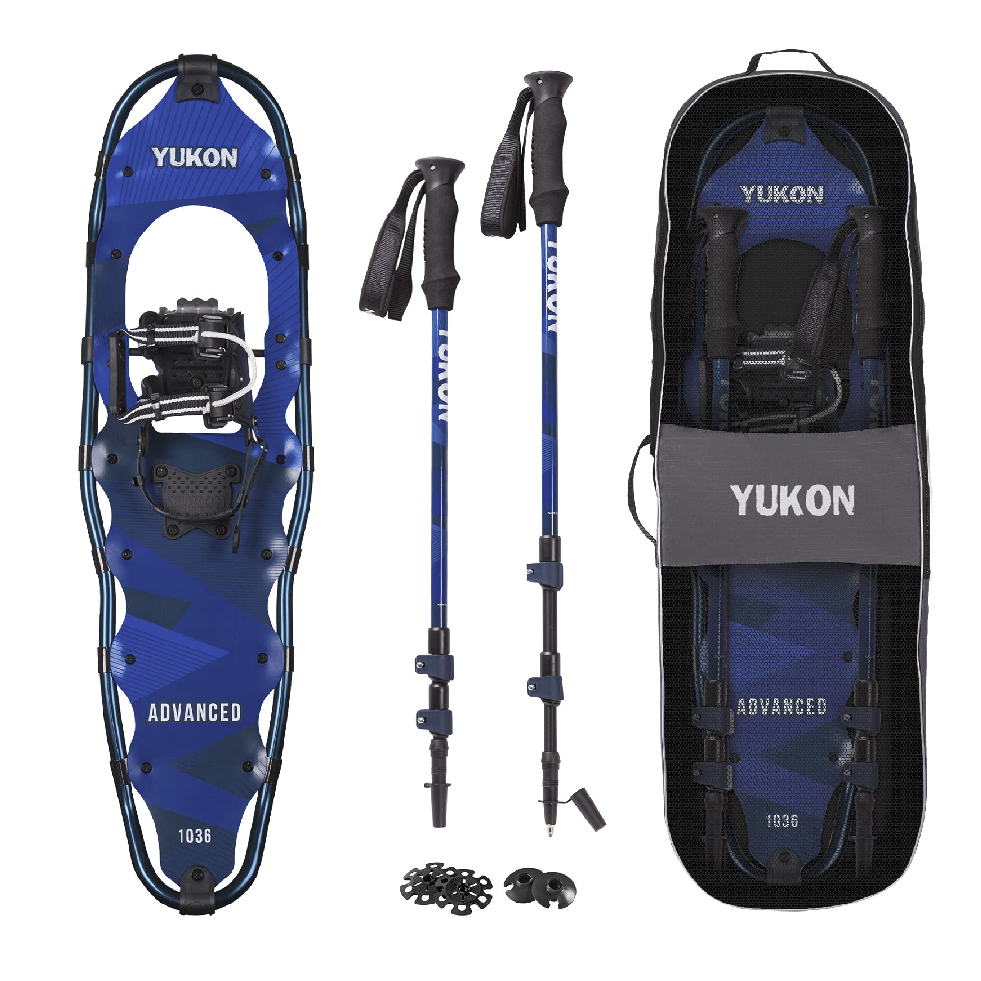 Yukon Charlies Advanced Snowshoe Kit, 10-inch x 36-inch, Includes Snowshoes, Trekking Poles and Travel Bag