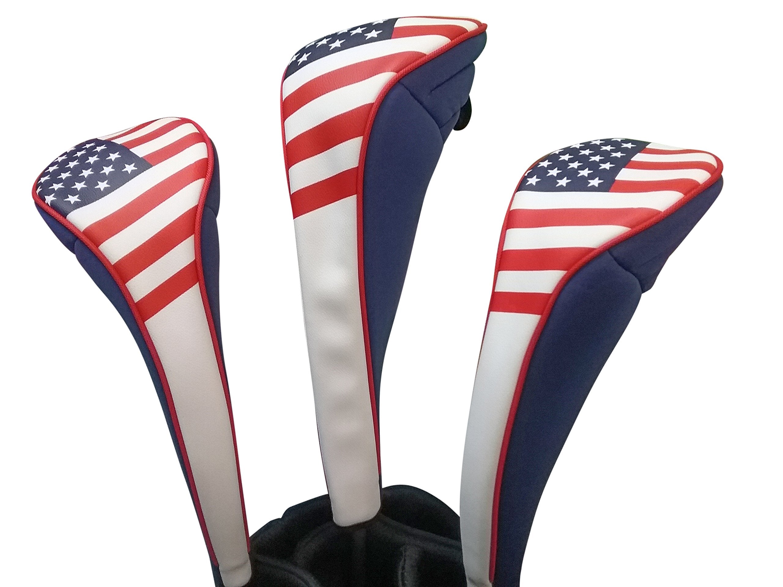 Usa Patriot Golf Zipper Head Covers Driver 1 3 5 Fairway Woods Headcovers U.S.A Neoprene Style Patriotic Driver Fits All Fairway