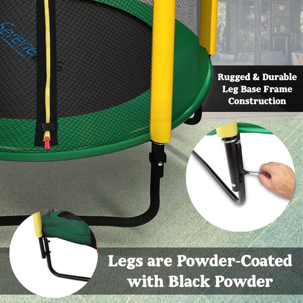 SereneLife 5FT Outdoor & Indoor Trampoline for Kids - Durable Mini Toddler Trampoline with Net Enclosure & Basketball Hoop - Sup