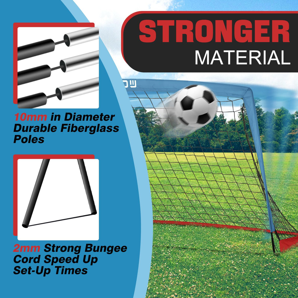 Runbow 6X4 Ft Portable Kids Soccer Goal For Backyard Practice Soccer Net With Carry Bag Set Of 2 (6X4 Ft, Blue-Red, 2 Pack)