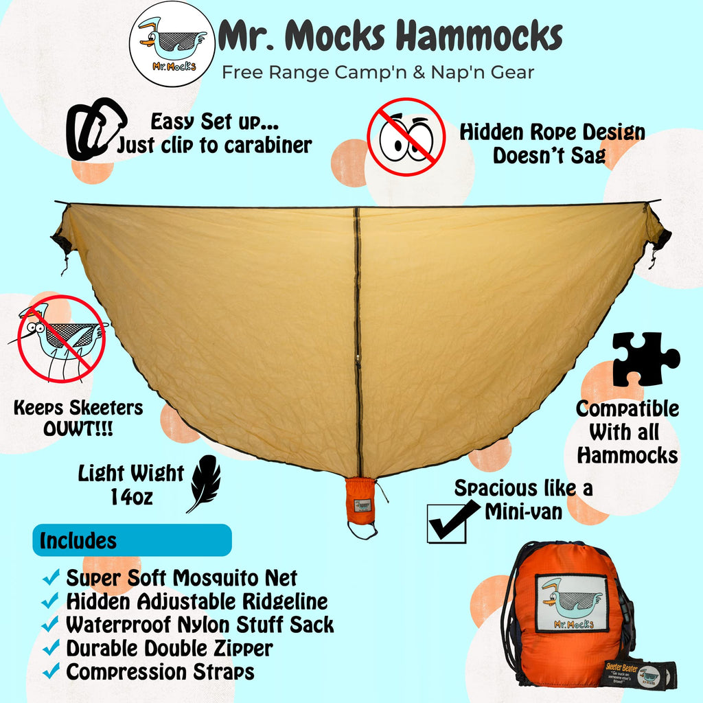 Mr. Mocks Skeeter Beater Mosquito Net Hammock Bug Net Light Weight For Travel Gray, Blue, Black, Brown (Wild Turkey)