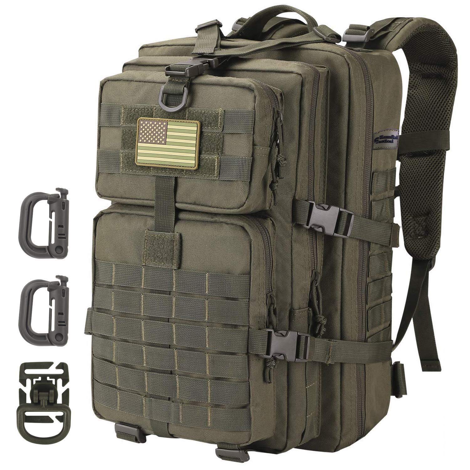 Hannibal Tactical MOLLE Assault Backpack, Tactical Backpack Military Army Camping Rucksack, 3-Day Pack Trip w/USA Flag Patch, D-