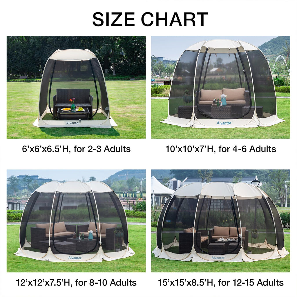 Alvantor Pop Up House Tent, Outdoor Canopy Tent With Uv Resistant, Easy Up Foldable Screen House For Camping Garden, Beige, 6 X6