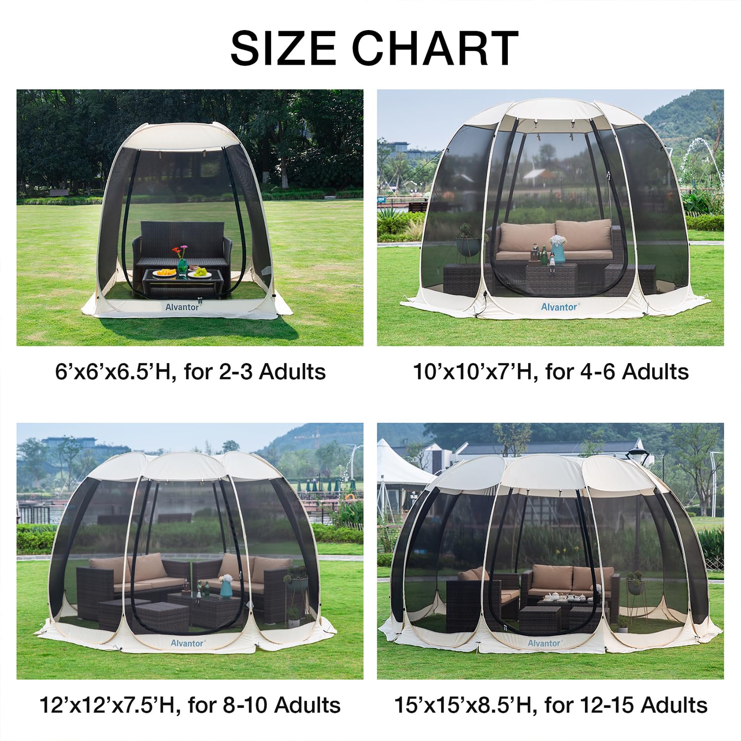 Alvantor Pop Up House Tent, Outdoor Canopy Tent With Uv Resistant, Easy Up Foldable Screen House For Camping Garden, Beige, 6 X6
