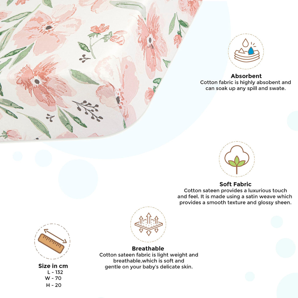 Crane Baby Soft Cotton Crib Mattress Sheet, Fitted Crib Sheet For Boys And Girls, Pink Floral, 28Aw X 52Ah X 9Ad