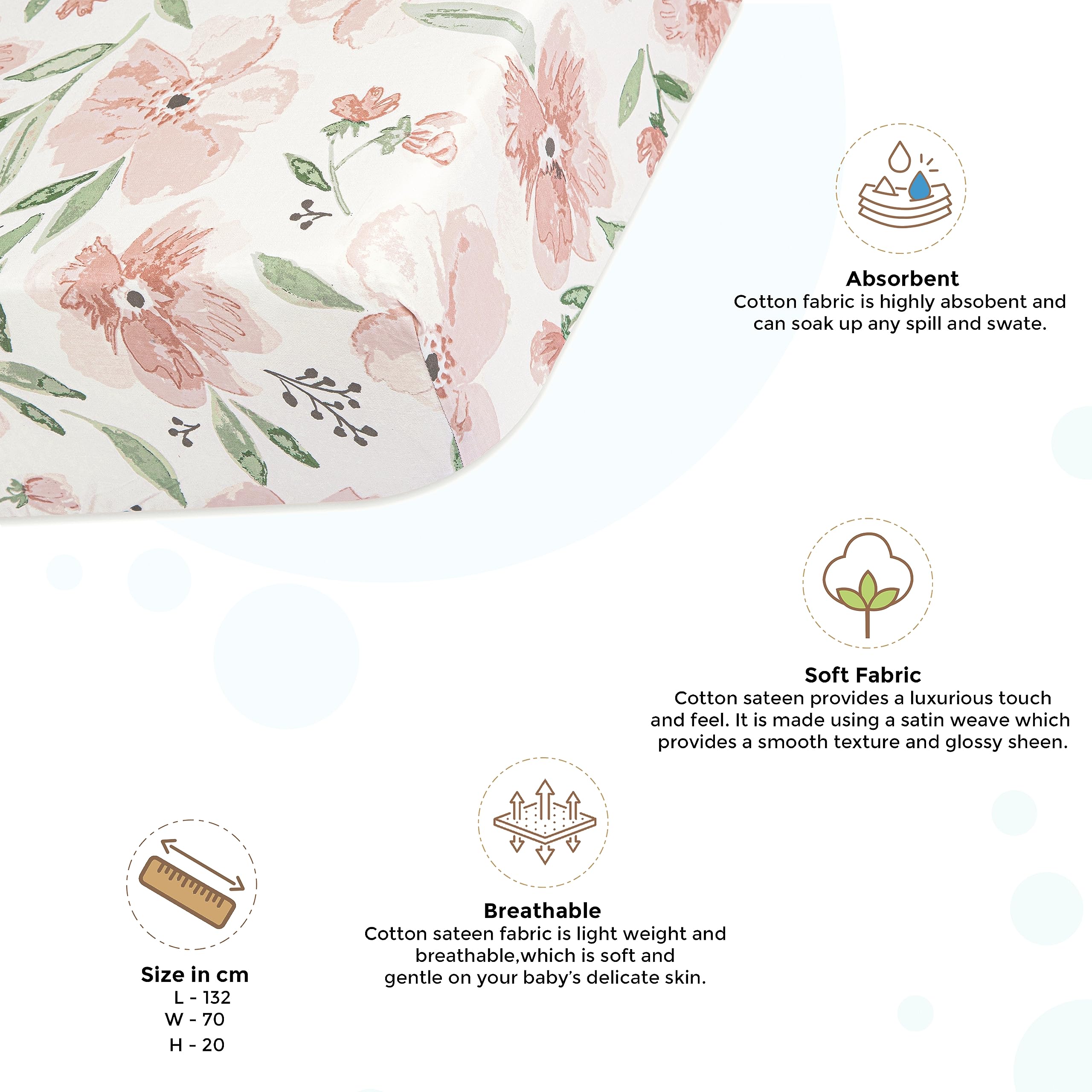 Crane Baby Soft Cotton Crib Mattress Sheet, Fitted Crib Sheet For Boys And Girls, Pink Floral, 28Aw X 52Ah X 9Ad
