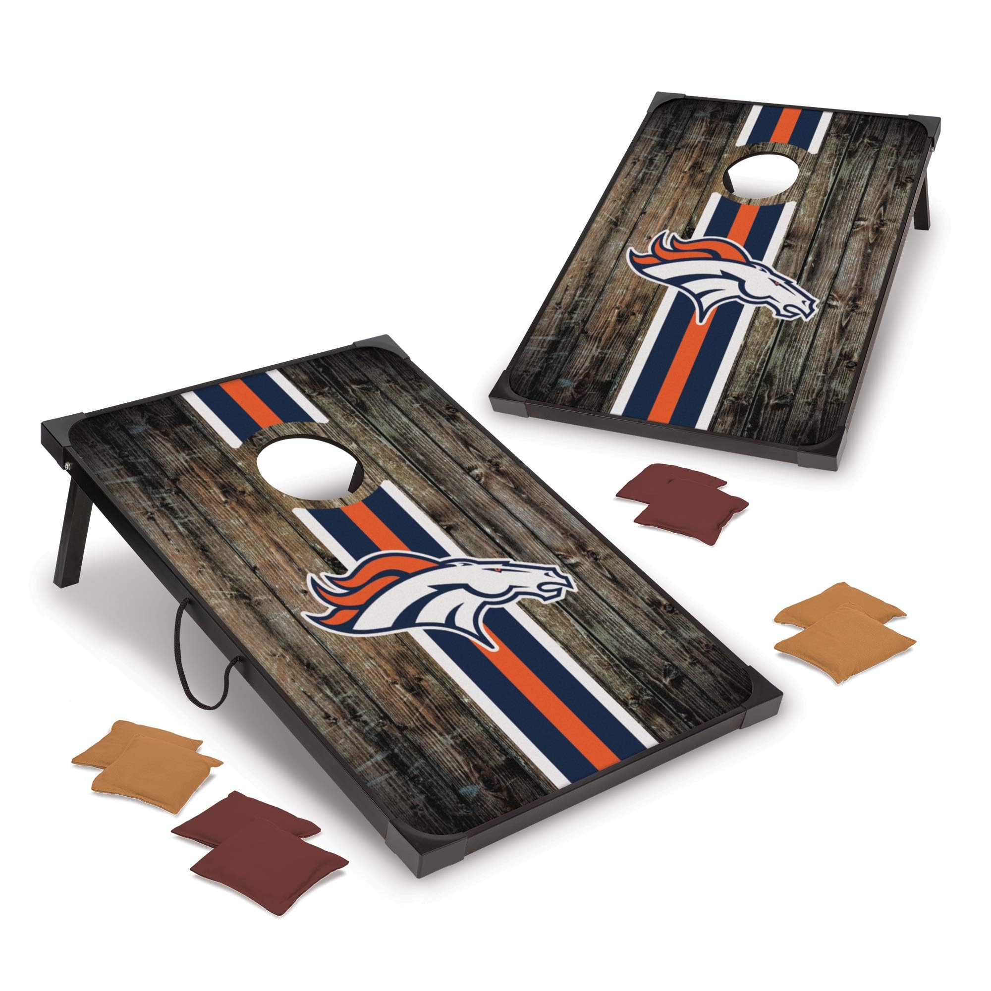 Wild Sports NFL Denver Broncos 2 x 3 MDF Deluxe Cornhole Set - with Corners and Aprons, Team Color