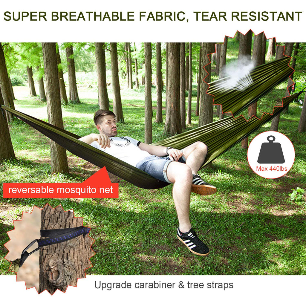 Firiner Camping Hammock With Rain Fly Tarp And Mosquito Net Tent Tree Straps, Portable Single Double Nylon Parachute Hammock Rai
