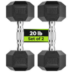 Hex Dumbbell Rubber Encased Strength Training, Hand Weight For Workout & Exercise/Pair of 20LB
