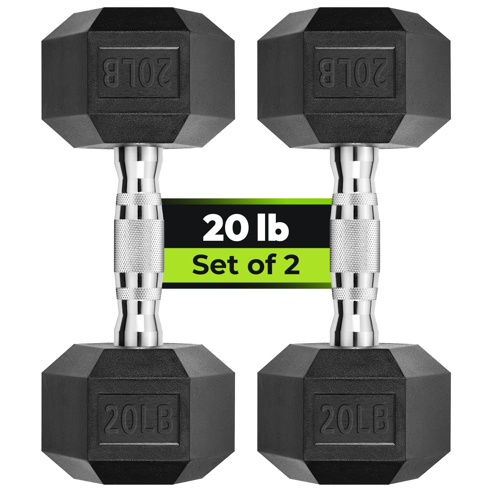 Hex Dumbbell Rubber Encased Strength Training, Hand Weight For Workout & Exercise/Pair of 20LB