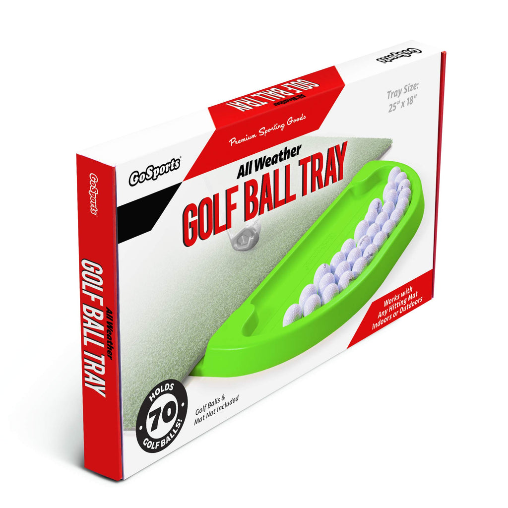 Gosports All-Weather Golf Ball Tray - 70 Ball Capacity - Compatible With All Hitting Mats - Black Or Green