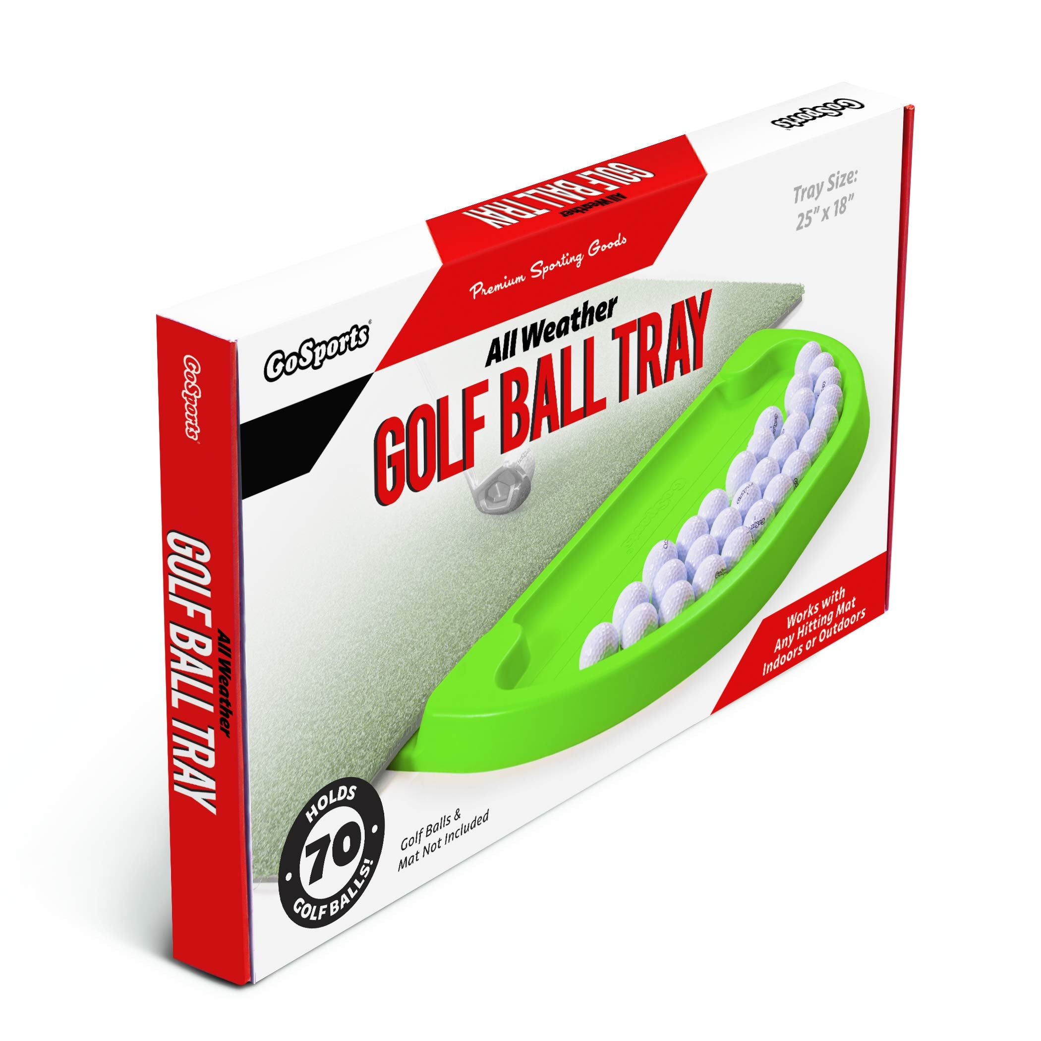 Gosports All-Weather Golf Ball Tray - 70 Ball Capacity - Compatible With All Hitting Mats - Black Or Green