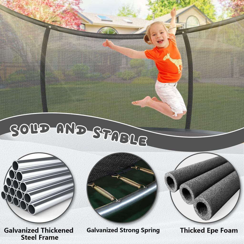 Liyarya 12FT Trampoline for Kids/Adults - Outdoor Trampolines with Enclosure Net Curved Poles and Ladder, Heavy Duty Trampoline