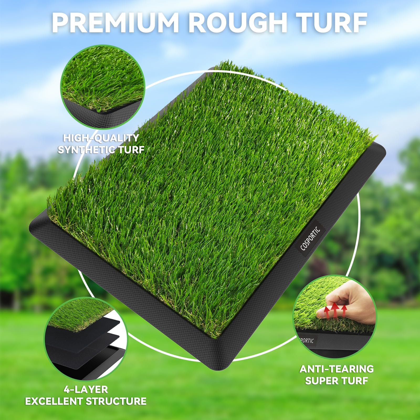 Golf Hitting Mat | Golf Training Mat For Swing Path Feedback/Detection Batting | Extra Replaceable Golf Practice Mat 16''X12'' |