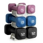 Tone Fitness 50 LB Neoprene Dumbbell Set with Storage Rack - Non-Slip, Anti-Roll Hand Weights for Home Gym Workouts - Mixed Colo