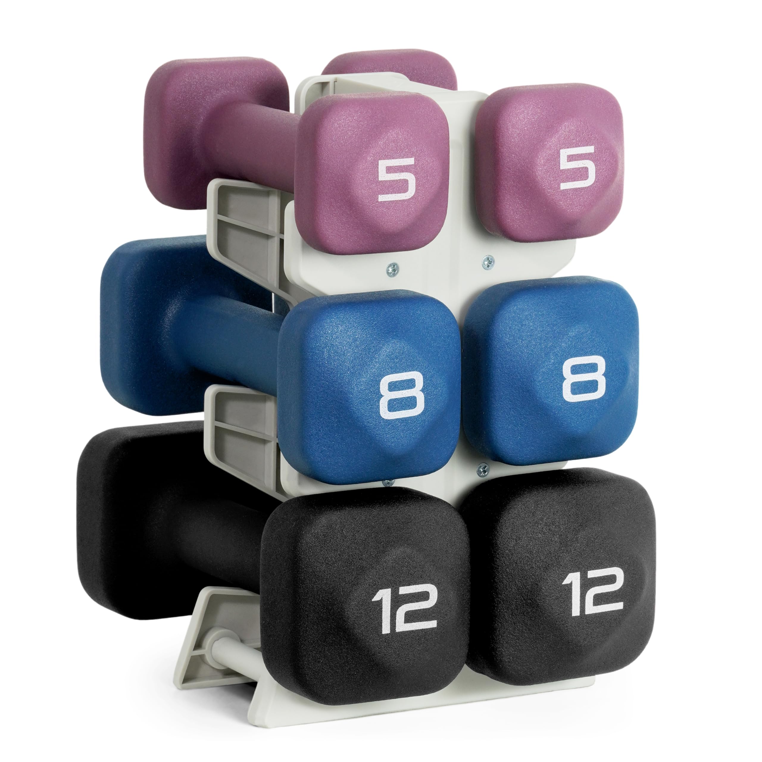 Tone Fitness 50 LB Neoprene Dumbbell Set with Storage Rack - Non-Slip, Anti-Roll Hand Weights for Home Gym Workouts - Mixed Colo