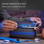 Casemaster By Gld Products Plazma Pro Dart Case/Wallet Black With Sapphire Zipper And Phone Pocket, Sapphire Trim
