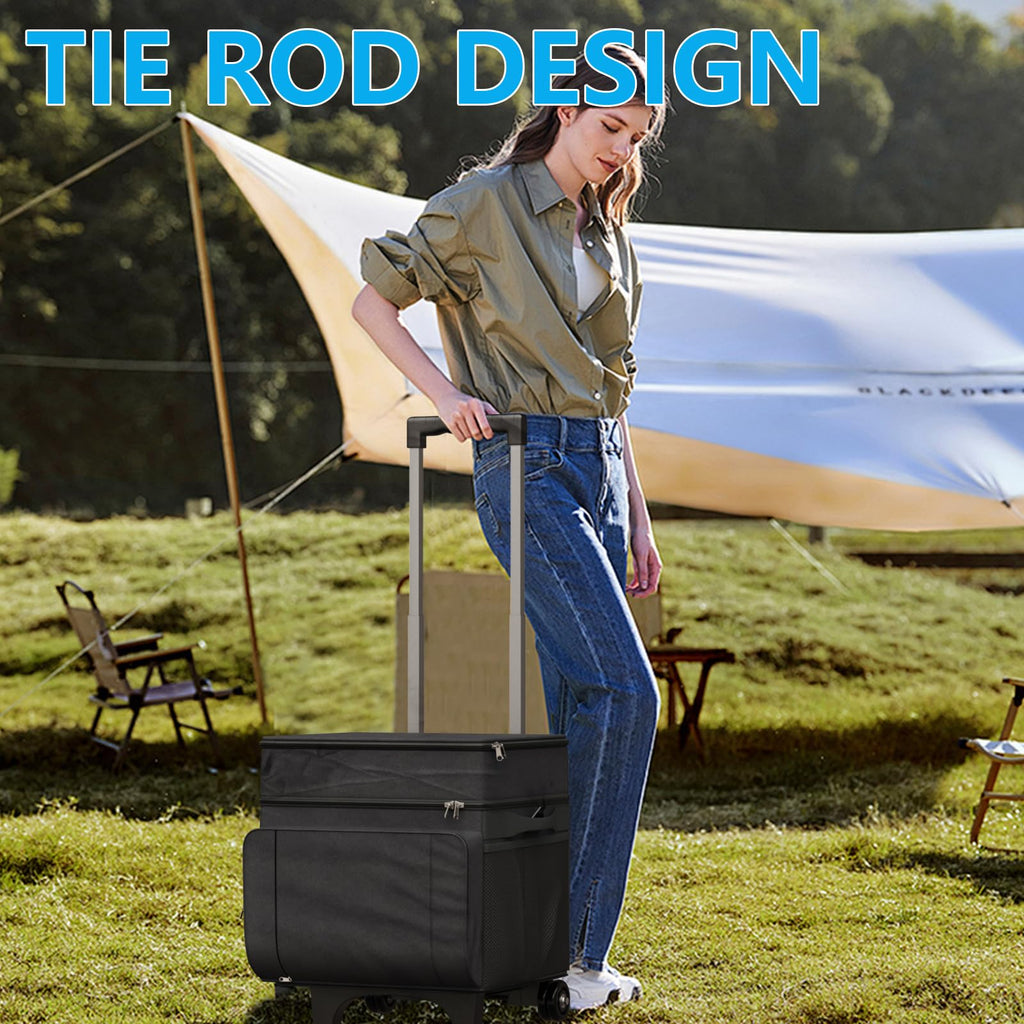 Cooler With Wheels And Handle, 50 Can Rolling Cooler, Portable Collapsible Soft Cooler With Wheels, Leakproof Insulated Wheeledc