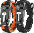 aZengear Paracord Survival Bracelet (2 Pack) | Flint Steel Fire Starter, Whistle, Compass, Mini Saw | Adjustable Wrist Band Size