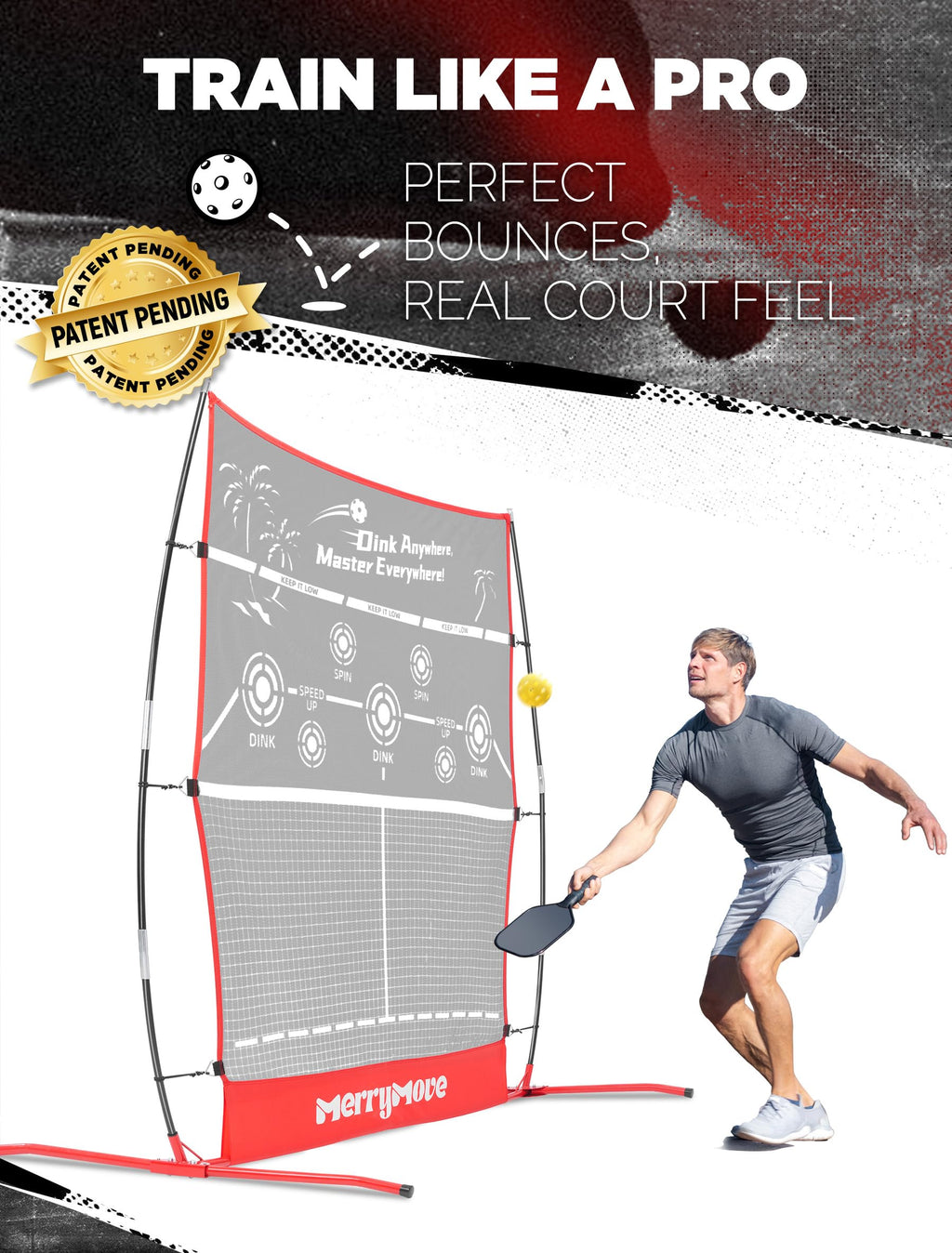 Merrymove Pickleball Practice Rebounder For Training: Red Pickle Ball Net Training Equipment For Solo Practice - 6Ft Mini Pickle