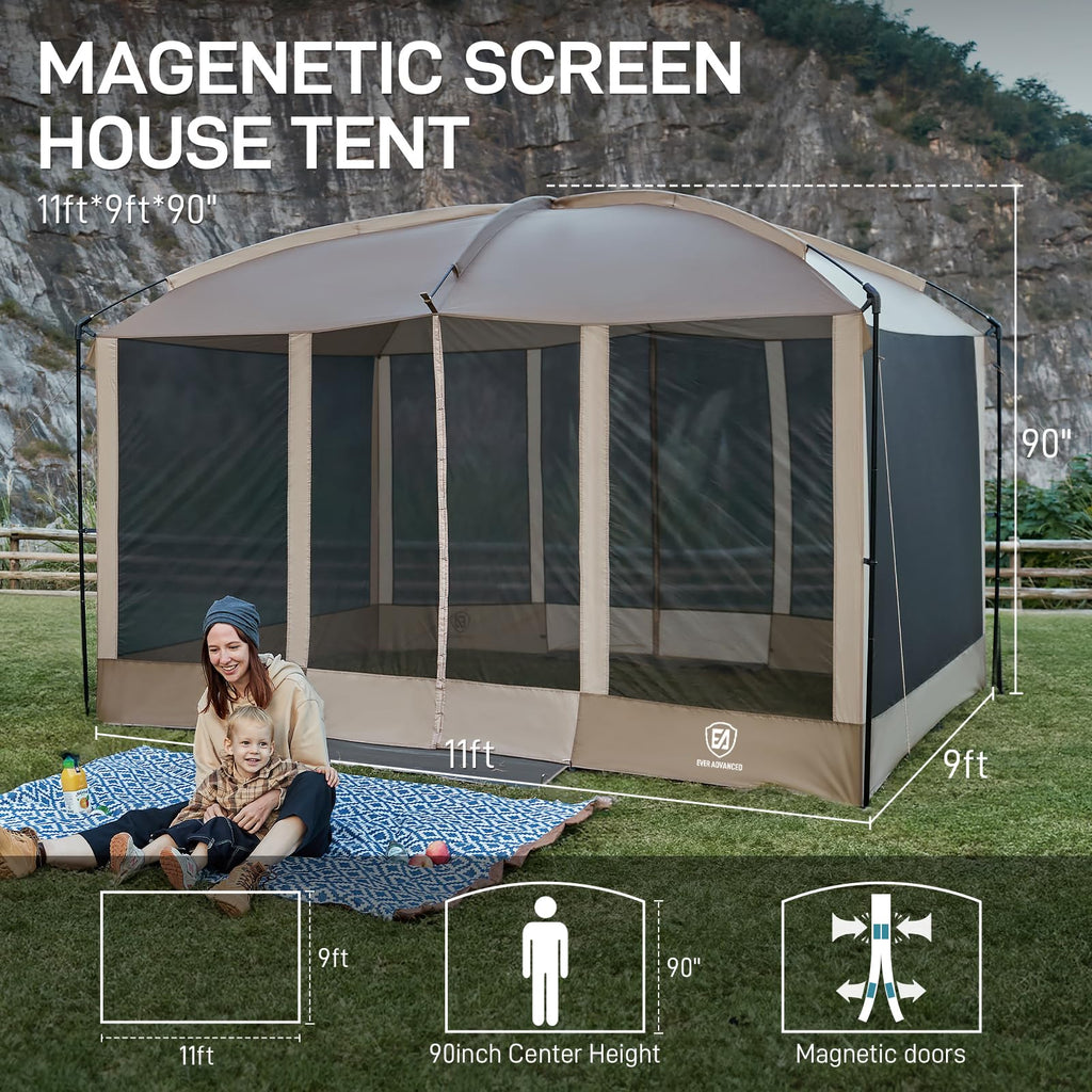 Ever Advanced Magnetic Screen House Room 11X9Ft, Hands-Free Entry,Screenhouse With Sun Protection For Camping&Picnic, 11X9Ftcamp