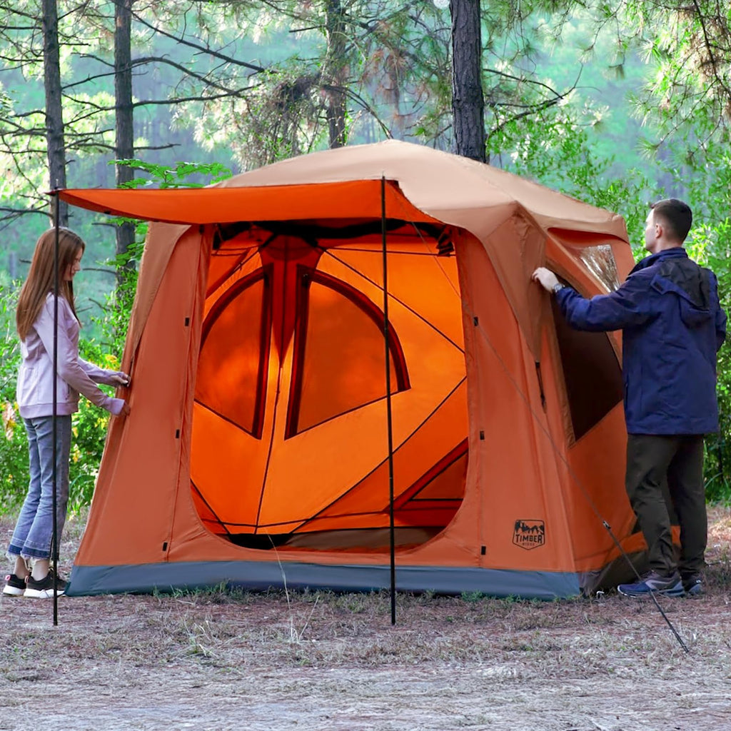 Timber Ridge Instant Pop Up Hub Tent, 4 Person Portable Weather Resistant Camping Tent, 60 Second Set-Up, Easy Up Tents With Rai