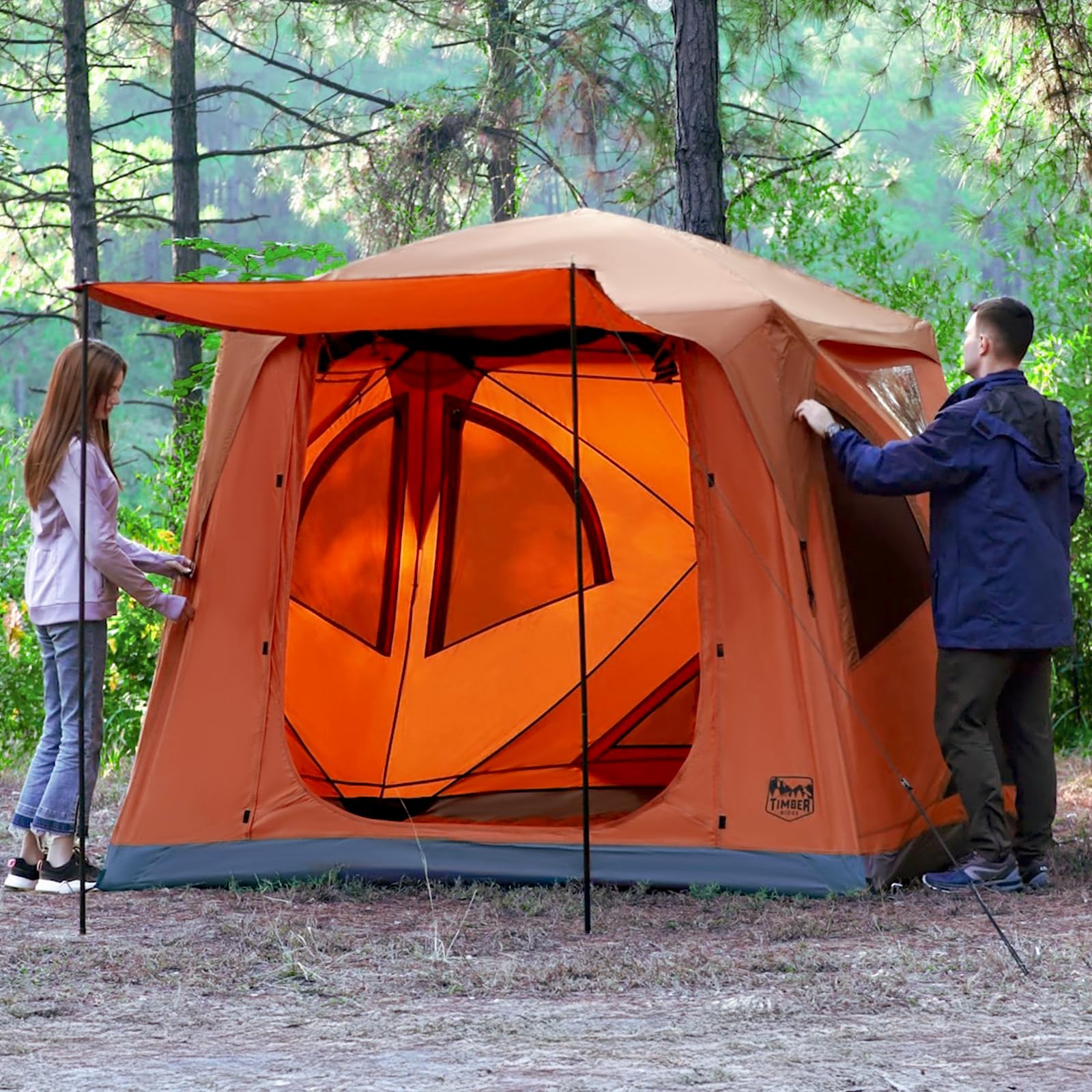 Timber Ridge Instant Pop Up Hub Tent, 4 Person Portable Weather Resistant Camping Tent, 60 Second Set-Up, Easy Up Tents With Rai