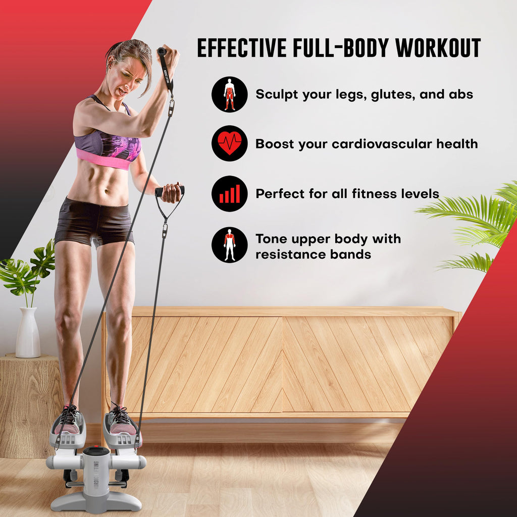 Mini Stepper & Stair Climber Machine - W/Resistance Bands Set - Built In Monitor By Nordic Lifting