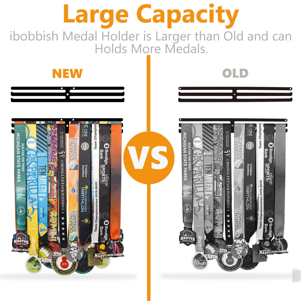 Ibobbish Sports Marathon Medal Display Hanger Holder Racks Frame In Matt Black Surface Wall Mount Over 40 Medals Upgraded 3 Line