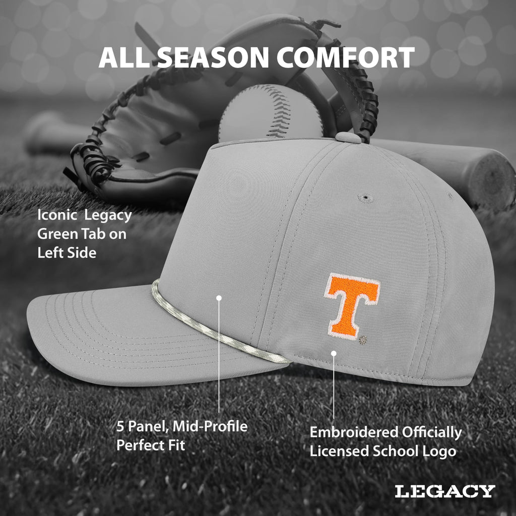 Legacy NCAA Officially Licensed Rope Hat, Tennessee Volunteers, Lightweight Cap for Men & Women, Caddy Adjustable (Caddy), Grey/