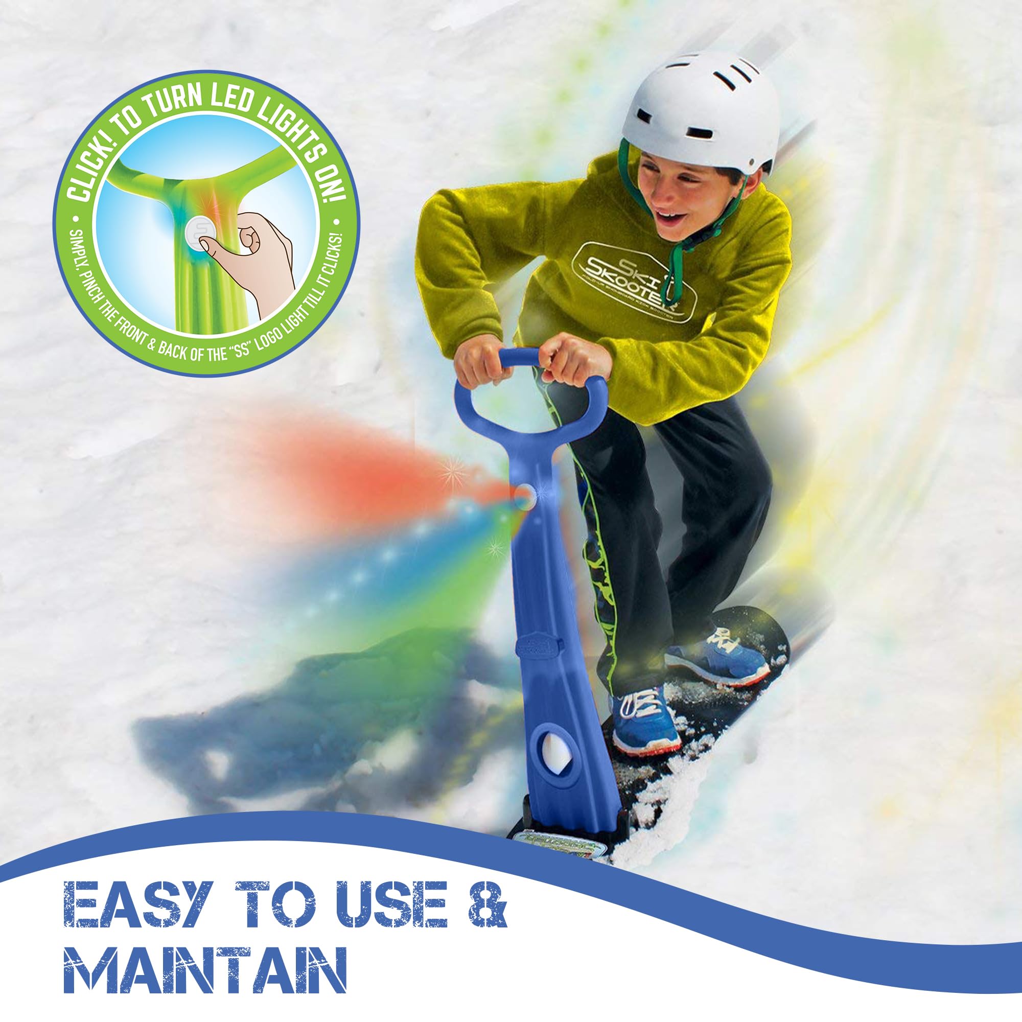 Geospace Winter Fun Foldable Snow Scooter, Ski Skate, Ski Skooter, Snow Sled, And Kids Snowboard With Led Light - Multi-Purpose