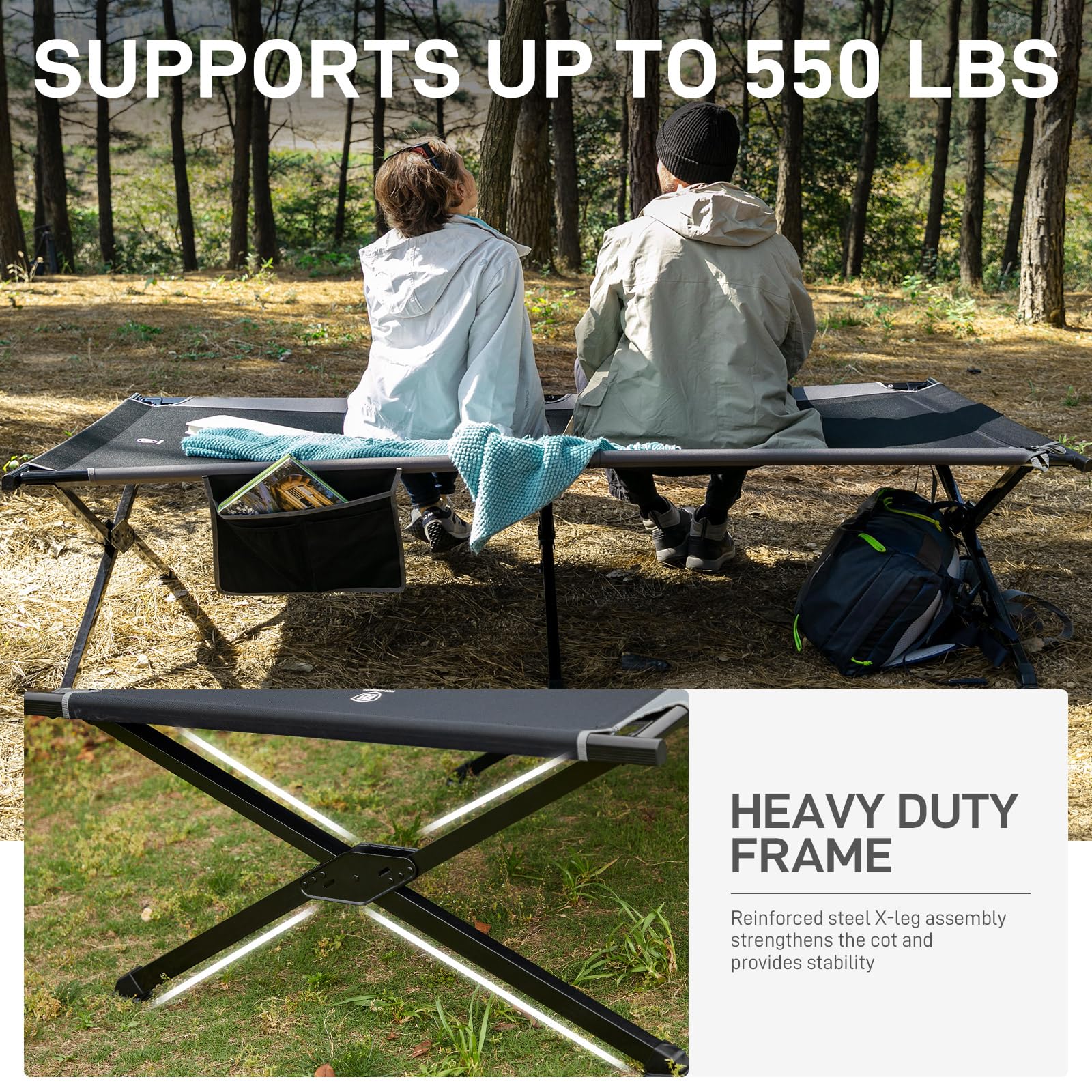 Ever Advanced Oversized Camping Cot For Adults With Zipper Xl Large Sleeping Cots 41'' Wide Heavy Duty Bed Supports Up To 550 Lb