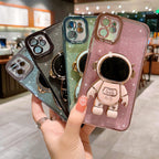 Mgqiling Compatible For Iphone 11 Bling Plating Astronaut Hidden Stand Case, Cute 6D Stand Glitter Phone Case For Women Girls So