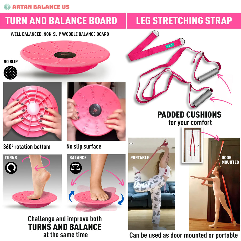 Leg Stretching Strap And Ballet Balance Board, 2 Pc. Set, Stretching, Disc Core Trainer And Flexibility Equipment For Dance, Gym