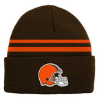 Nfl Kids Youth 8-20 Official Cold Weather Striped Cuffed Knit Beanie Hat (Us, Alpha, One Size, Cleveland Browns)