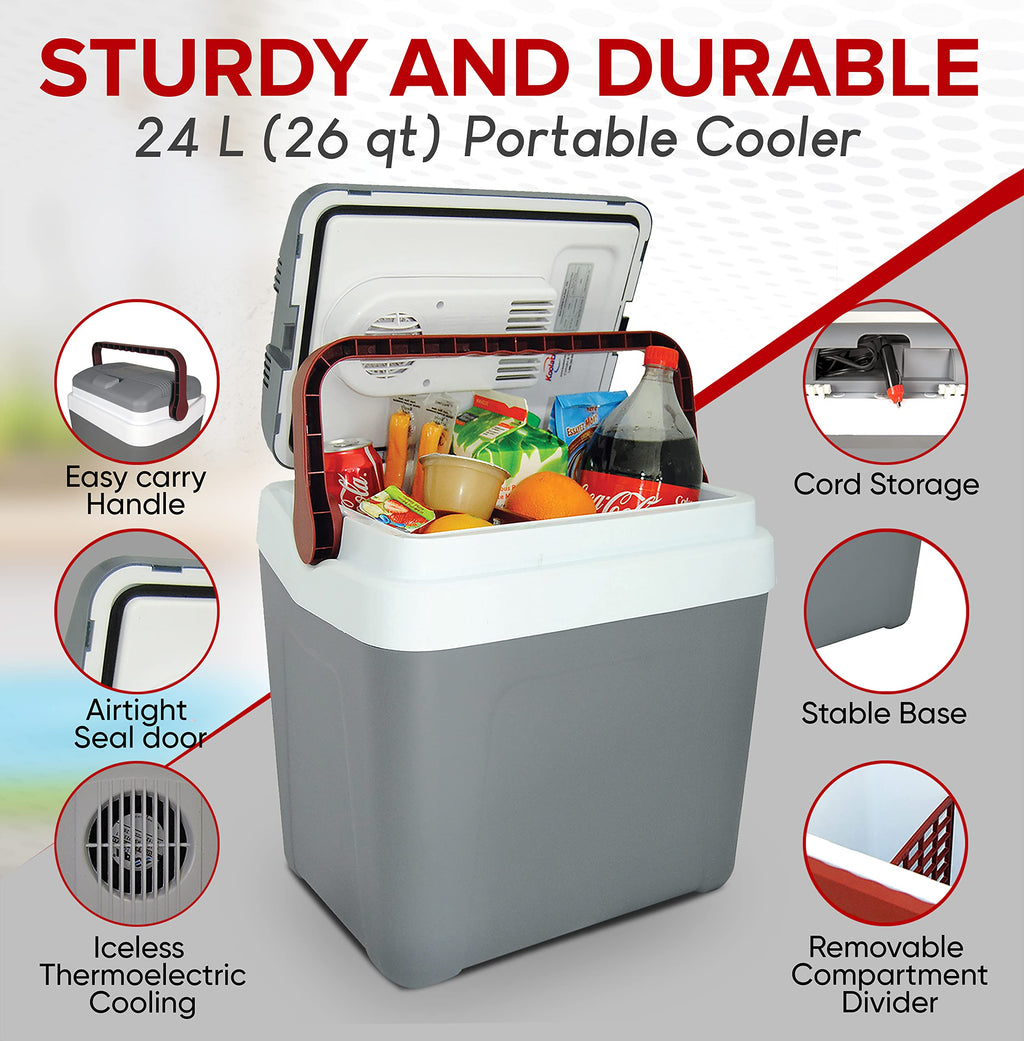 Koolatron Electric Portable Cooler Plug In 12V Car Cooler 25 L (26 Qt), No Ice Thermo Electric Portable Fridge For Camping, Trav