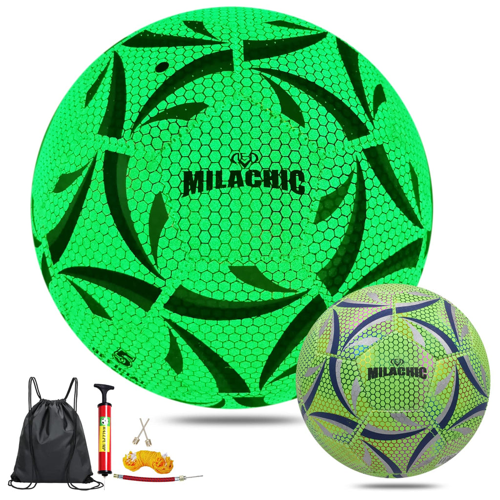 Milachic Soccer Ball, Glow In The Dark Soccer Ball Size 5, Glowing Luminous Green Soccer Balls Gifts For Boys, Girls, Men, Women