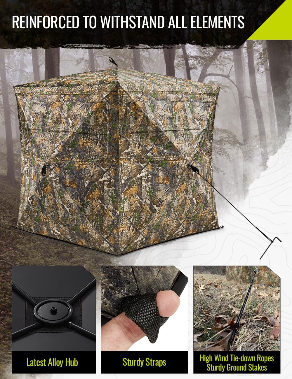 Tidewe Hunting Blind 270See Through With Carrying Bag, 3-4 Person Pop Up Ground Blinds, Portable Resilient Hunting Tent (Forest