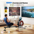 Rowing Machine, Merach Bluetooth Magnetic Rower Machine With Dual Slide Rail, 16 Levels Of Electromagnetic Resistance, Max 350Lb